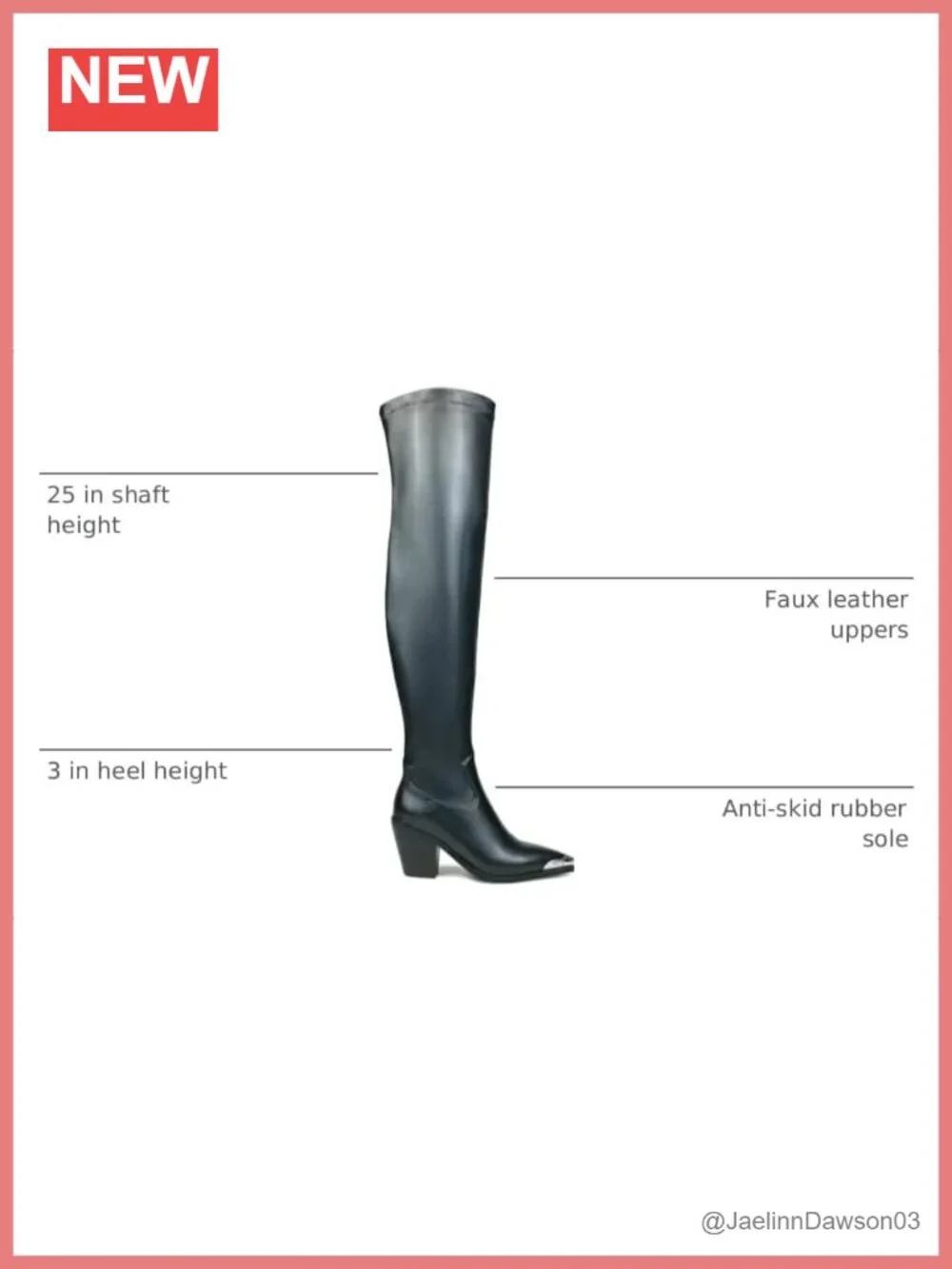 Faux Leather Thigh High Chunky Heel Boots Pointed Toe Side Zipper Women's